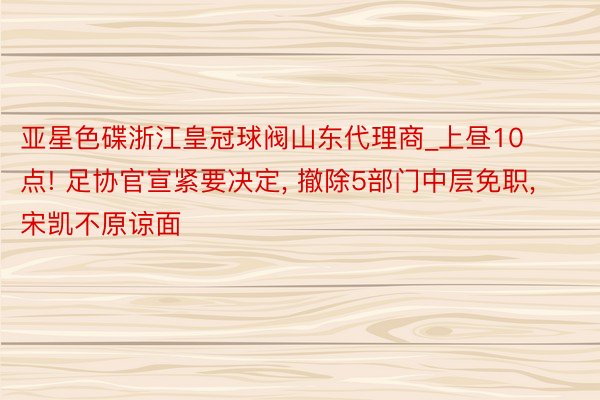 亚星色碟浙江皇冠球阀山东代理商_上昼10点! 足协官宣紧要决定， 撤除5部门中层免职， 宋凯不原谅面