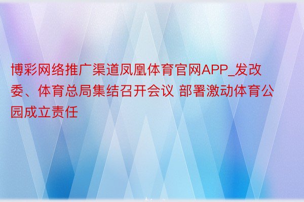 博彩网络推广渠道凤凰体育官网APP_发改委、体育总局集结召开会议 部署激动体育公园成立责任